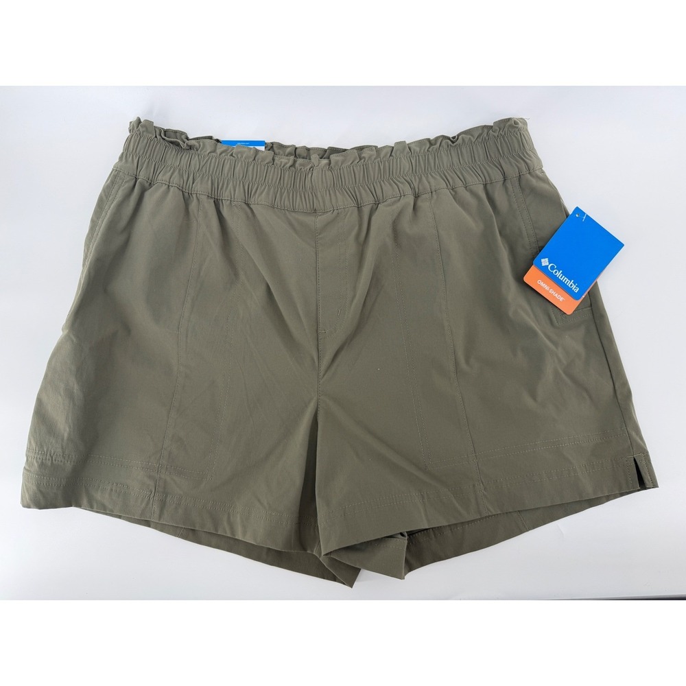 Columbia Omni-Shade Hiking Shorts Womens Large Olive Green Elastic Waist - Picture 2 of 4